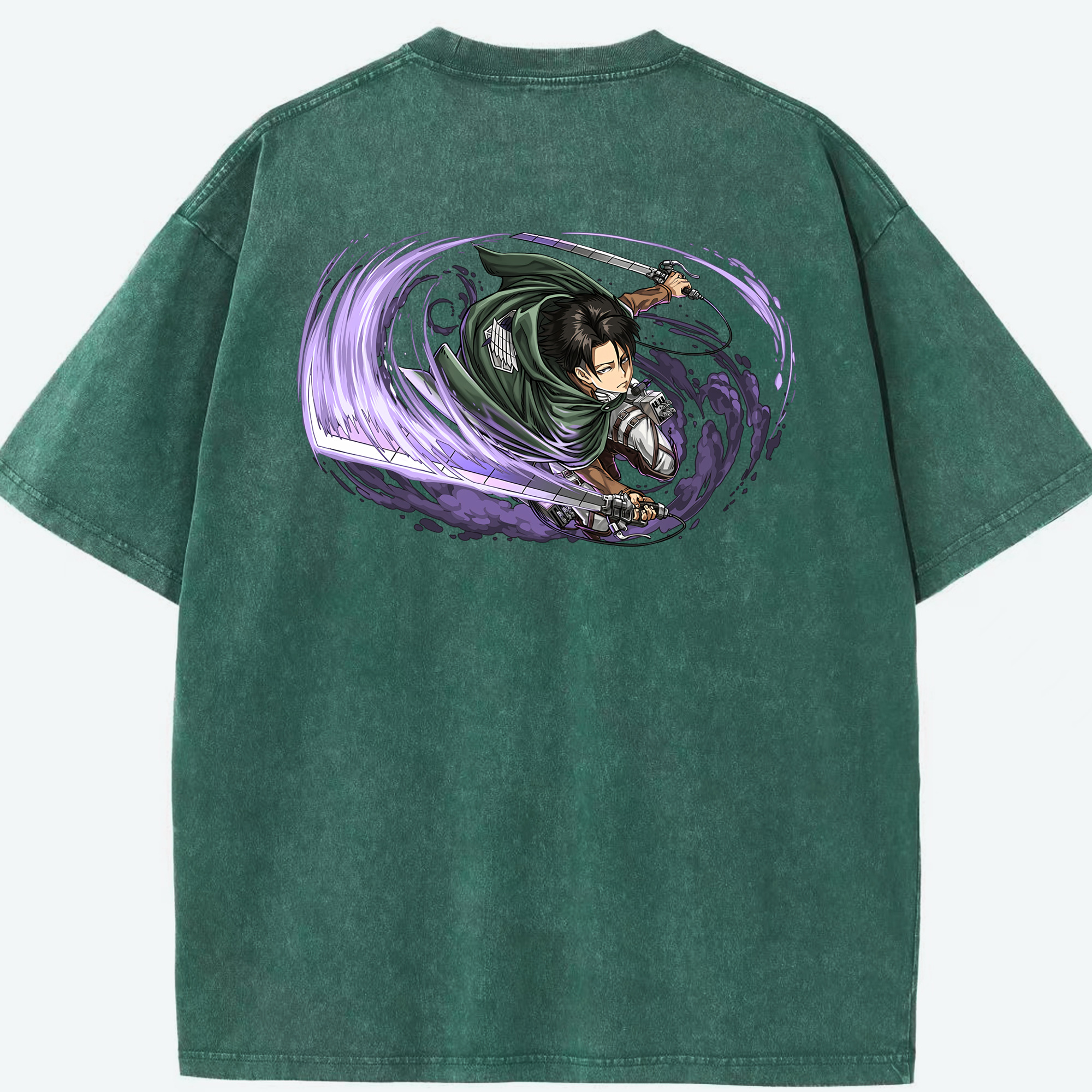 （画像用） 進撃の巨人 リヴァイ·アッカーマン Attack on Titan Levi Ackerman 綿100% ヴィンテージ風 半袖Tシャツ（背面プリント）